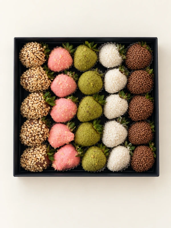 Клубничный бокс "Yummy" — «Клубничный бокс Yummy» — клубничный бокс Dolce Sweets из 5 ягод клубники в белом шоколаде, 15 ягод клубники…